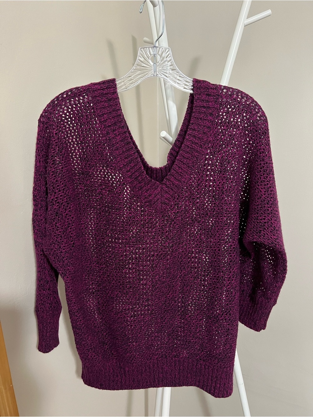 Express Open-Knit V-Neck Sweater - Plum
